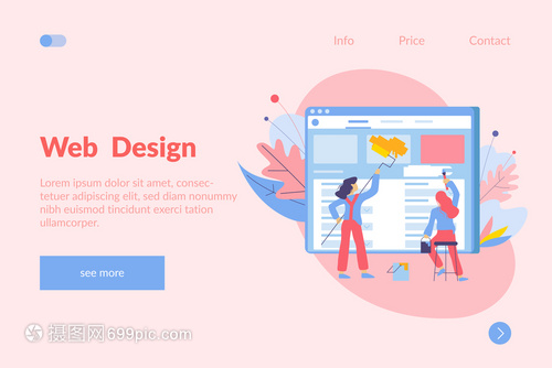 網頁開發(fā)平背景與涂鴉風格的畫家圖像,網頁,屏幕鏈接文本矢量插圖